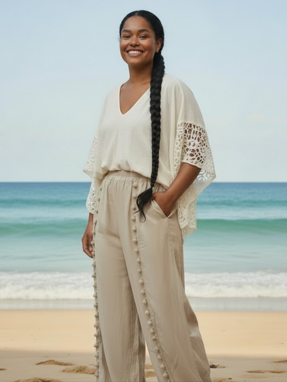 Salty Lemon Tan Cover Up Pants Size L